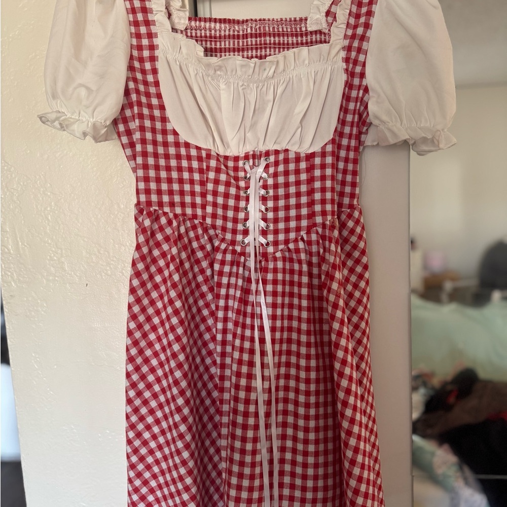 Cottage Core Red and White Checkered Dress